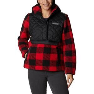 Columbia Women's Sweet View Fleece Hooded Pullover,Black/Red Lily Check, Size XL